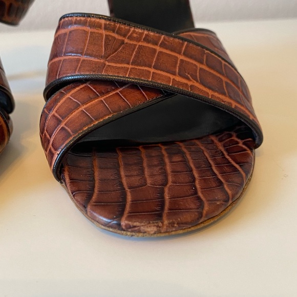 CELINE Brown Croc Print Leather High Heel Sandals SZ 39C - Picture 10 of 15